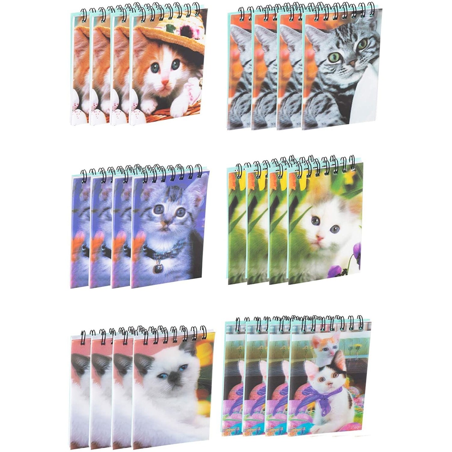 Juvale Cute Cat Mini Notebook, Spiral-Bound Notepad, Kitten Party Supplies (55 Sheets, 24 Pack)