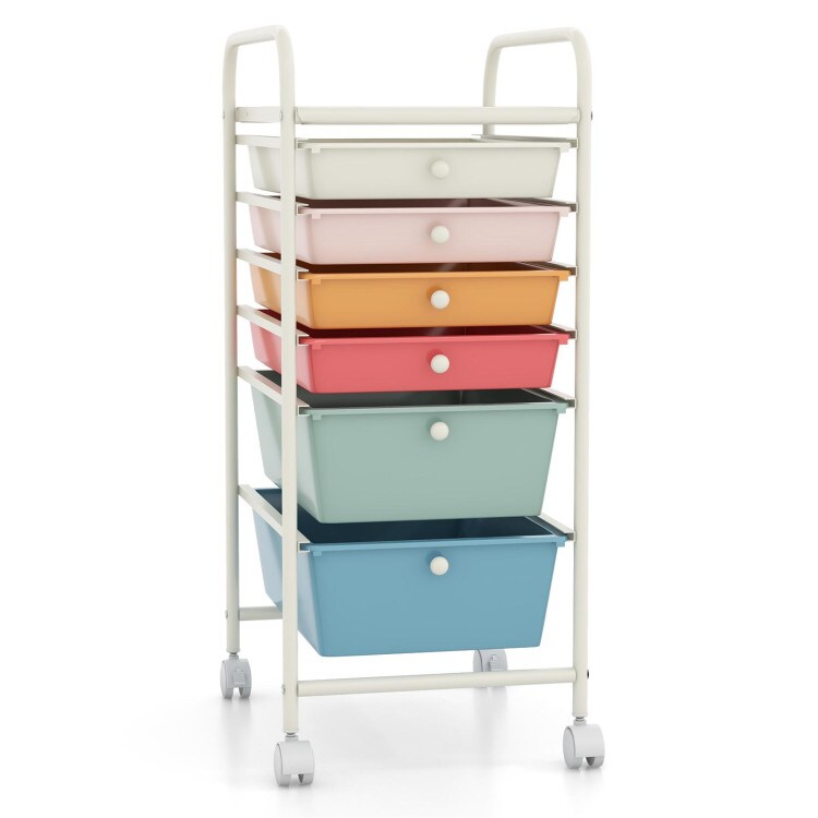 6 Drawer Storage Cart with Wheels PP Plastic Organizer Unit Steel Frame Rolling Utility Trolley for Home Office Bathroom Kitchen Organization Multi Purpose