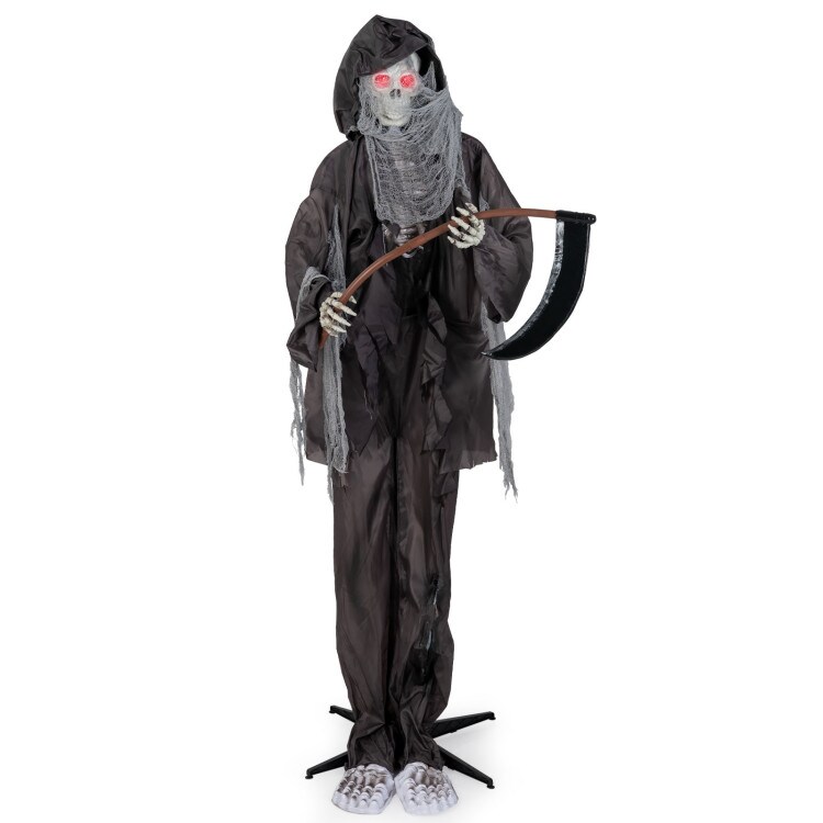 8.5 ft Standing Halloween Grim Reaper Decoration with Sound-Activated Eyes and Movable Arms