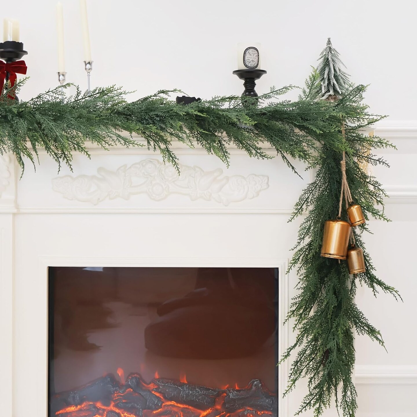 Christmas Cedar Garland Full Real Touch Artificial Green Faux (Green)