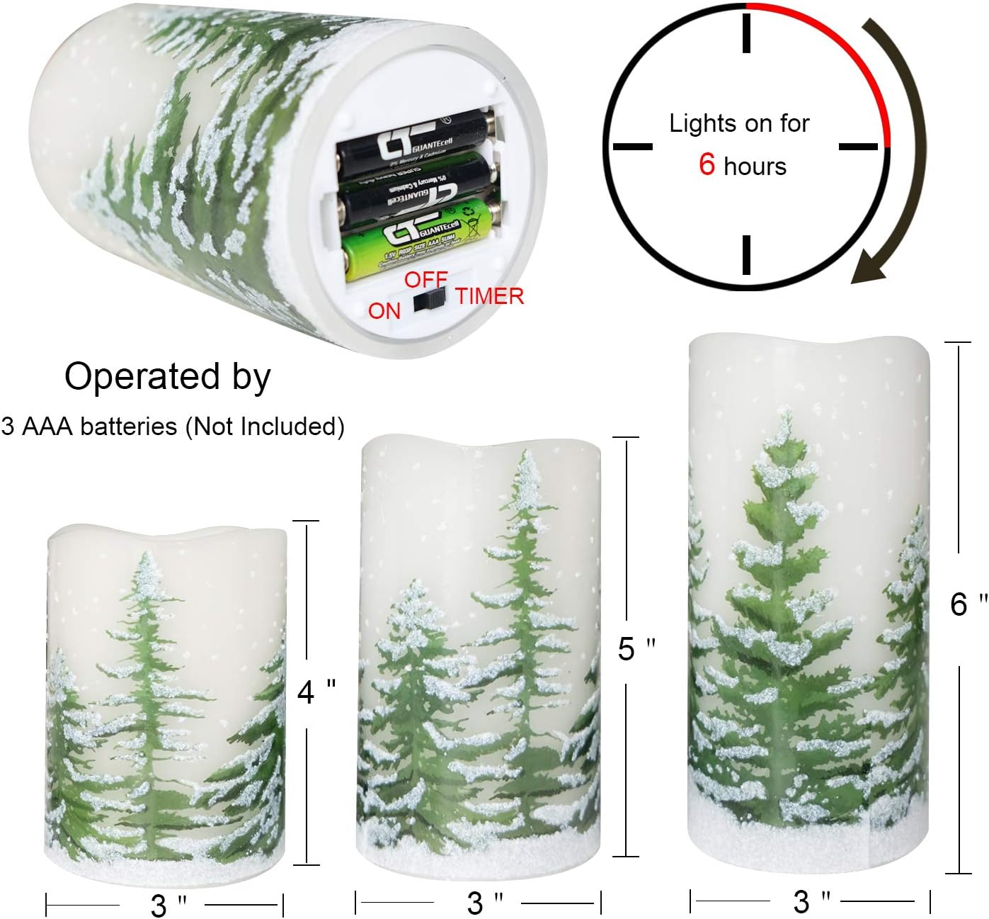 Flickering Flameless Pillar Candles Warm Light Christmas Set of 3(D3 x H4/5/6 Inch)