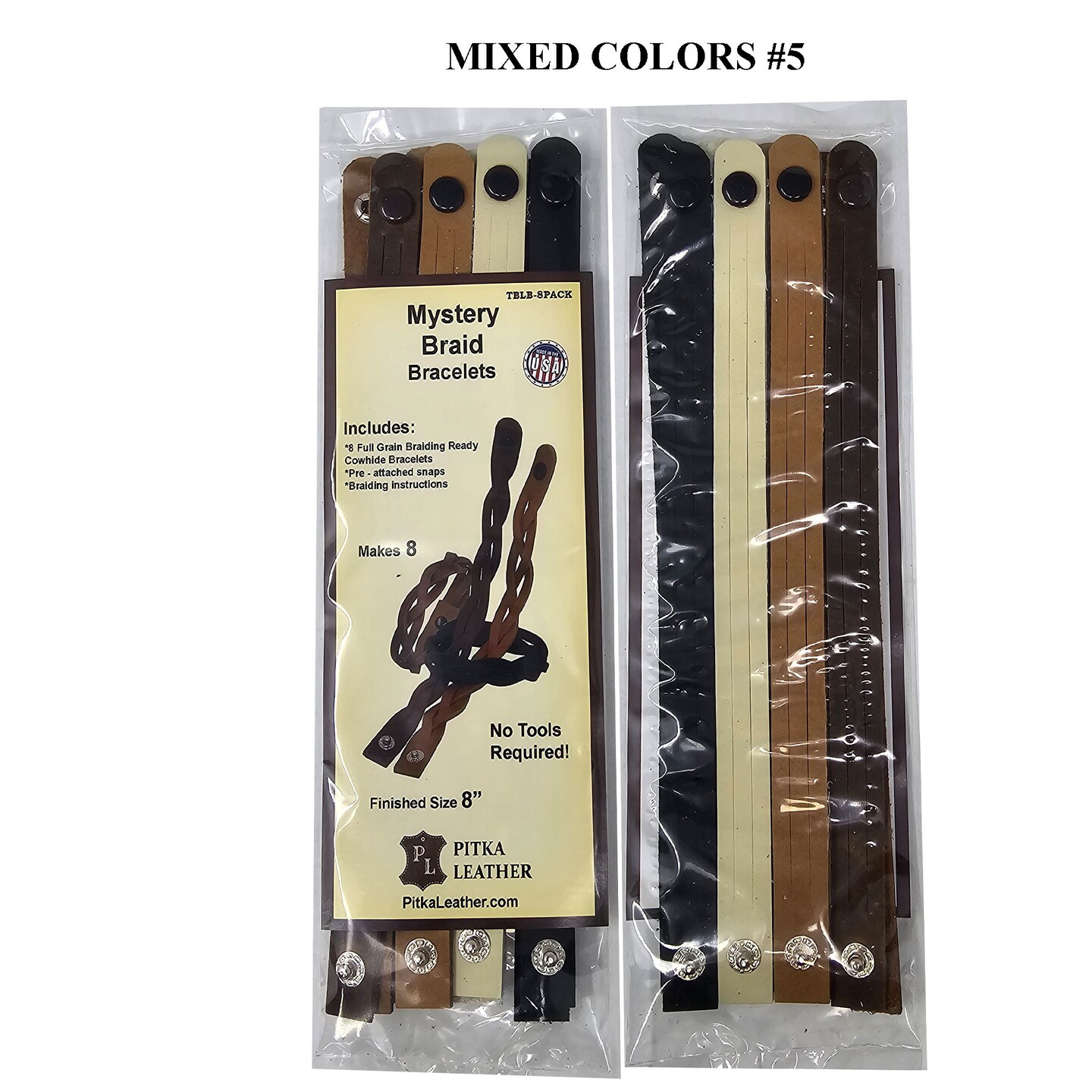 Leather Mystery Braid Bracelet Kit – 8 Pre-Cut DIY Bracelets, Fun Craft Project for Beginners & Crafters