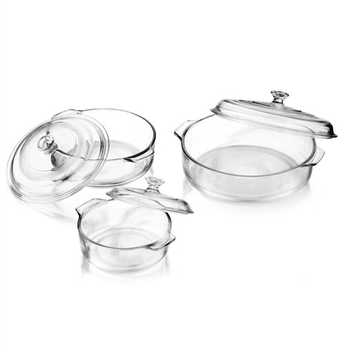 6-Piece Stackable Clear Glass Casserole Dish Set Included Lids Oven with Microwave Refrigerator Safe