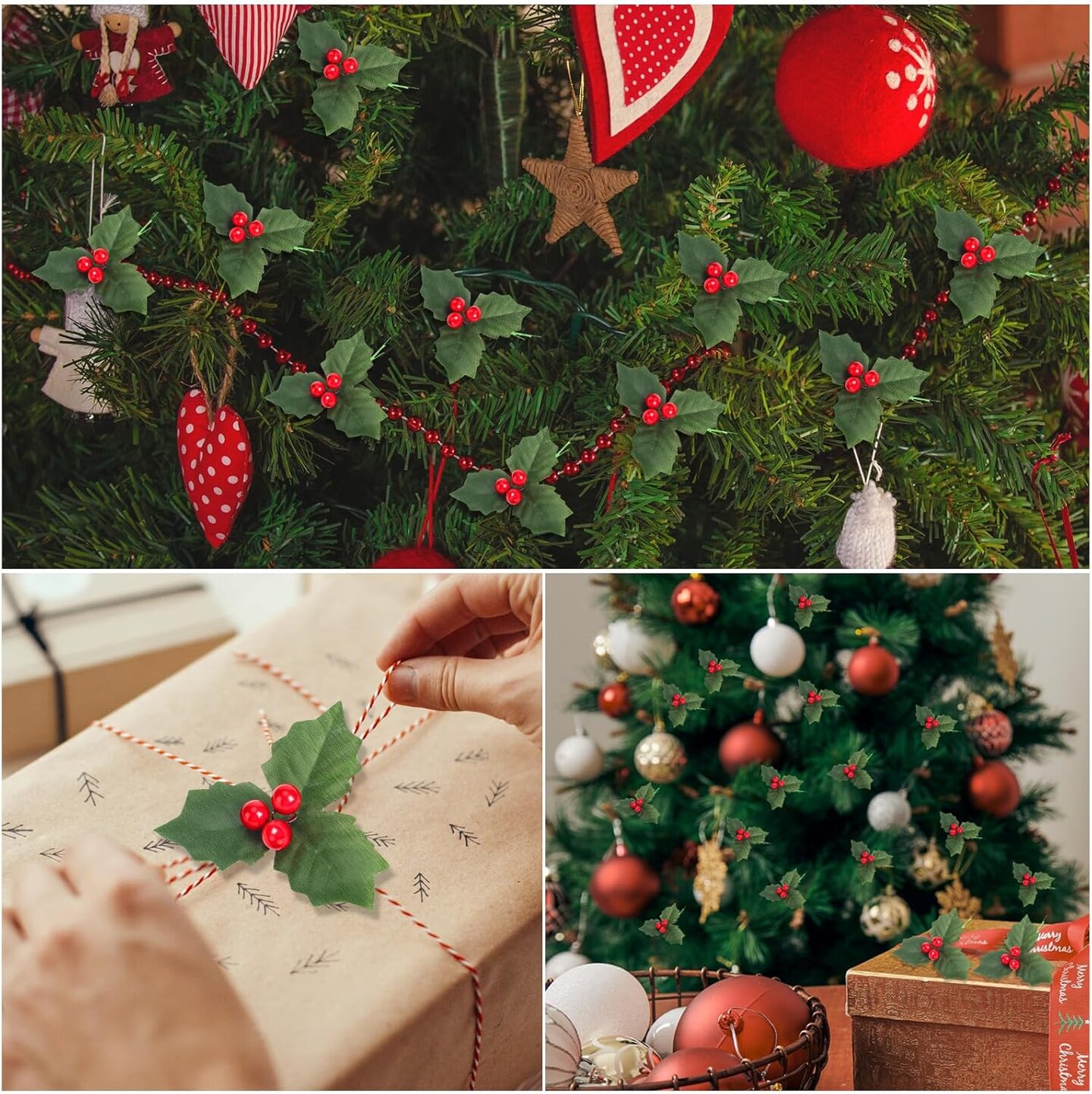 Christmas Artificial Holly Berry Stems (Red and Green)