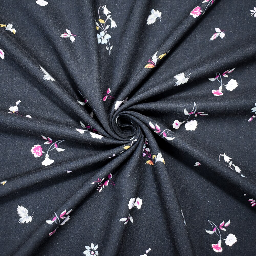 Black-Pink-Multi Rayon Floral Printed Challis Woven Fabric By the Yard