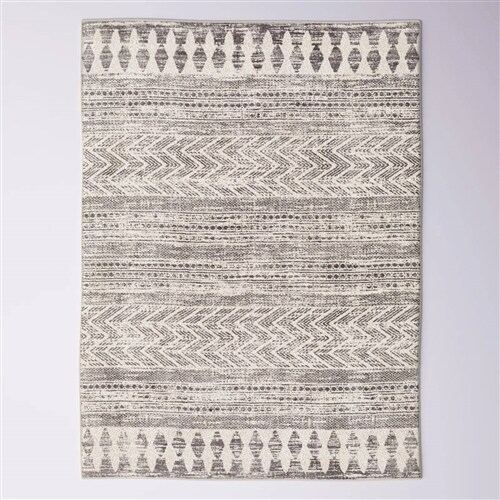 Grey-Ivory Polypropylene Chevron Area Rug 5x7 Soft Durable Design