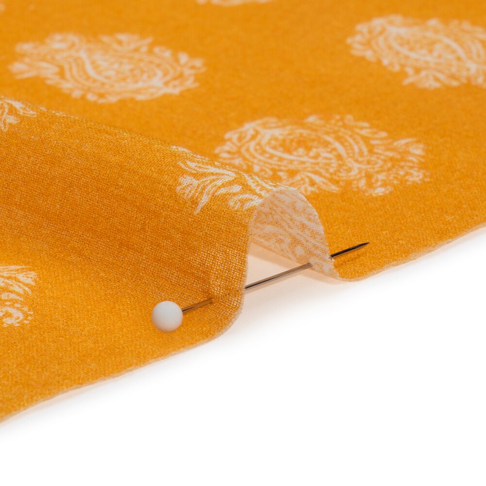 1 Yard Crinkled Cotton and Gauzy Woven Print in Mango Orange Paisley Spots Perhaps Paisleys