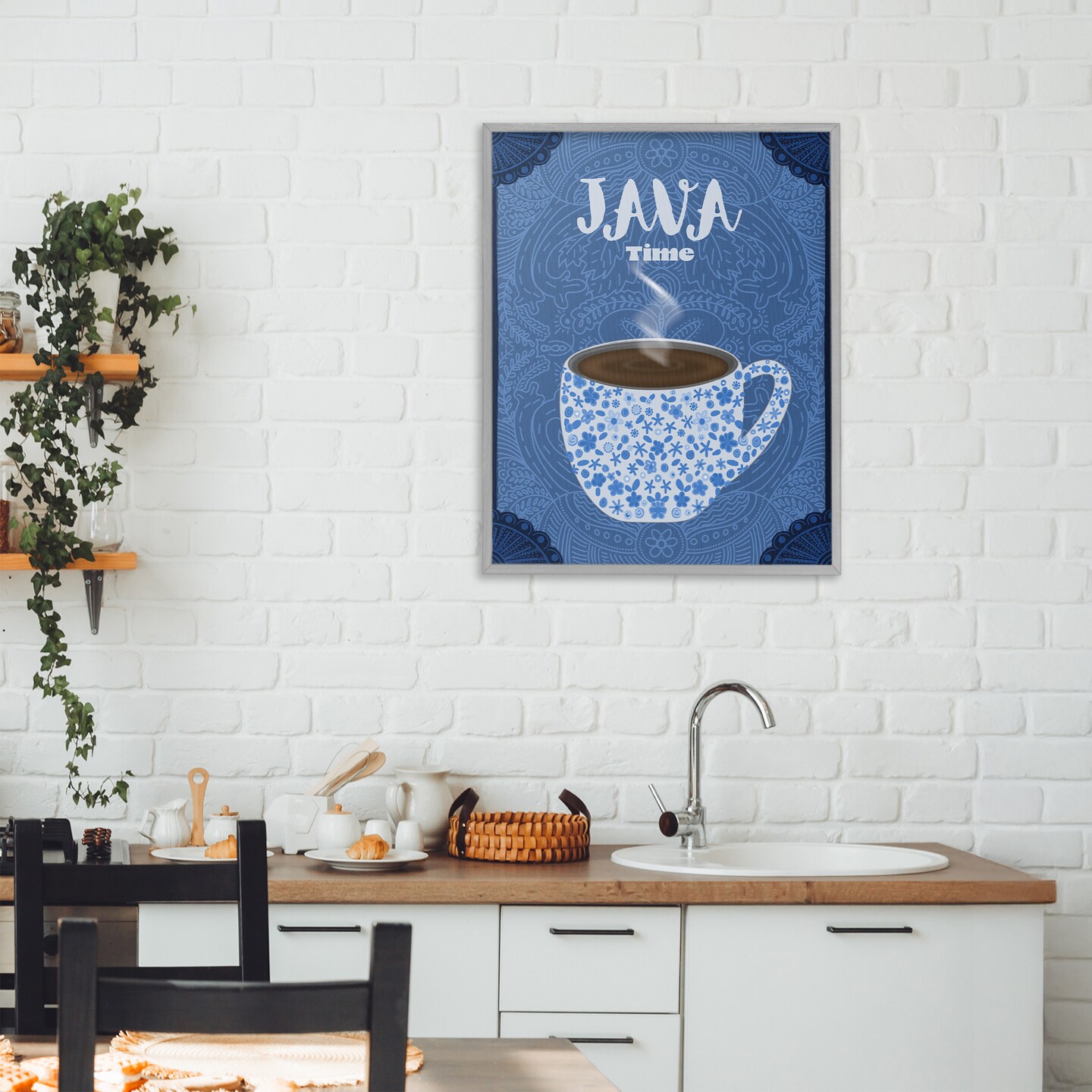 Stupell Industries Java Time Blue Coffee Mug Framed Giclee, design by Lori Mosley