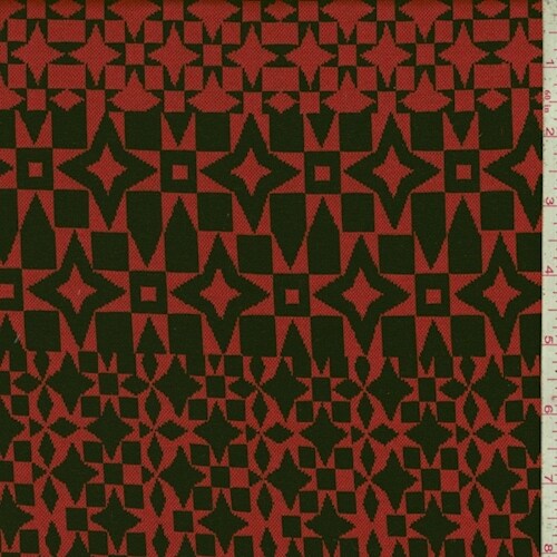 Red/Black Geo Jacquard Double Knit Fabric By the Yard