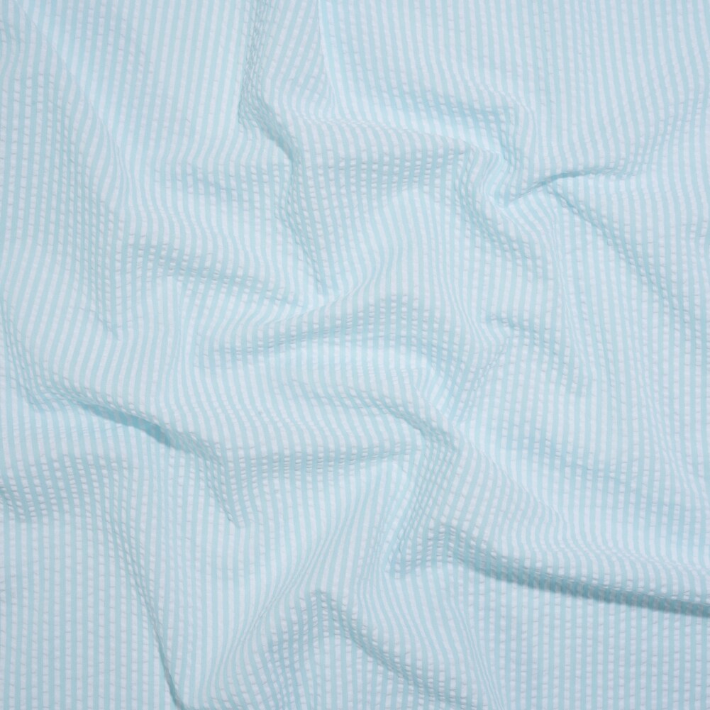 1 Yard Polyester and Cotton Seersucker Aegean Blue and White Candy Stripes