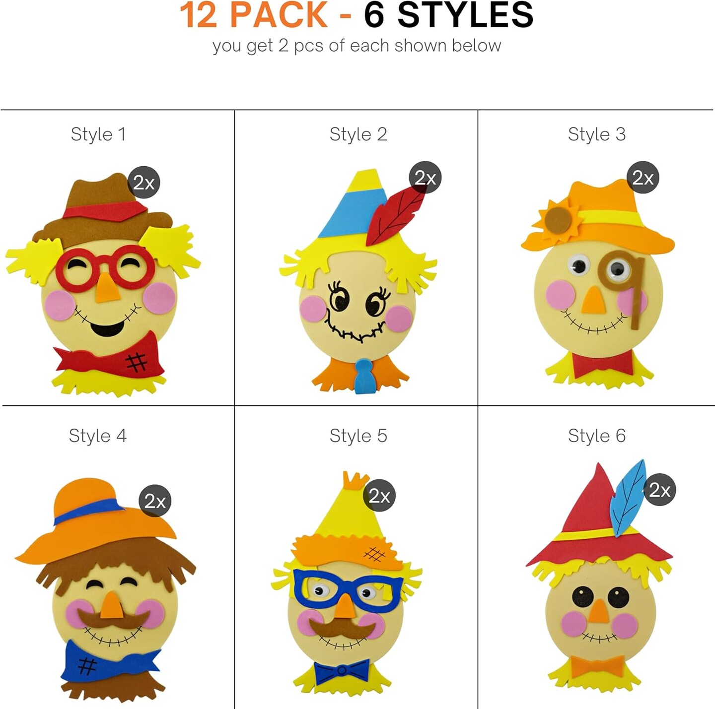4E&#x27;s Novelty Scarecrow Fall Crafts for Kids (12 Pack) &#x2013; Foam Self Adhesive Thanksgiving Crafts with Magnet, DIY Halloween &#x26; Harvest Arts and Crafts Activity Kit, Classroom &#x26; Party Favors