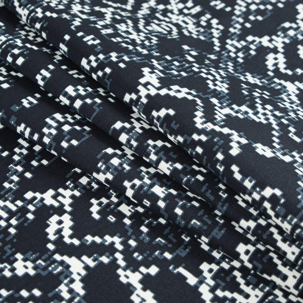 1 Yard Black and Winter White Abstract Printed Stretch Cotton Sateen Fabric