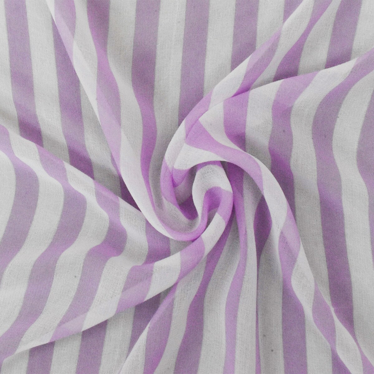 Lilac Purple-White Stripe Printed Poly Chiffon Woven Fabric By the Yard
