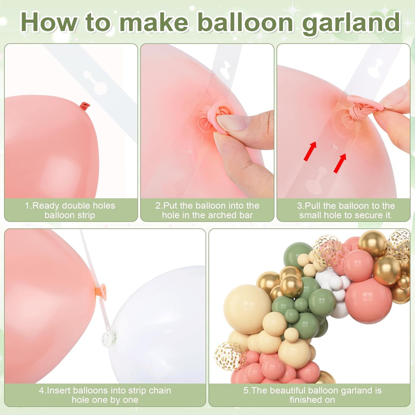 153pcs Retro Green Pink Balloon Garland Arch Kit (Pink Sage Green) 18", 12", 10", 5"