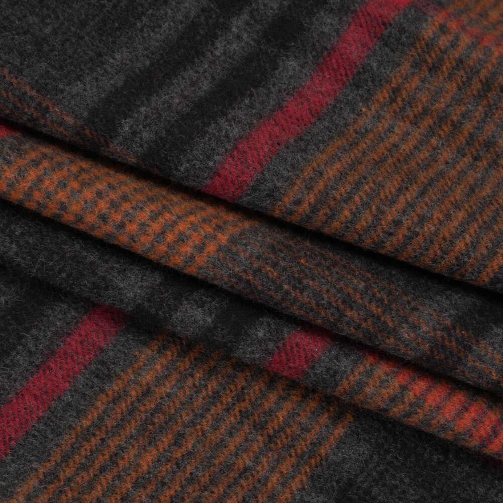 1 Yard Charcoal Burnt Orange and Red Plaid Cotton Twill Flannel Fabric 59 inch Width