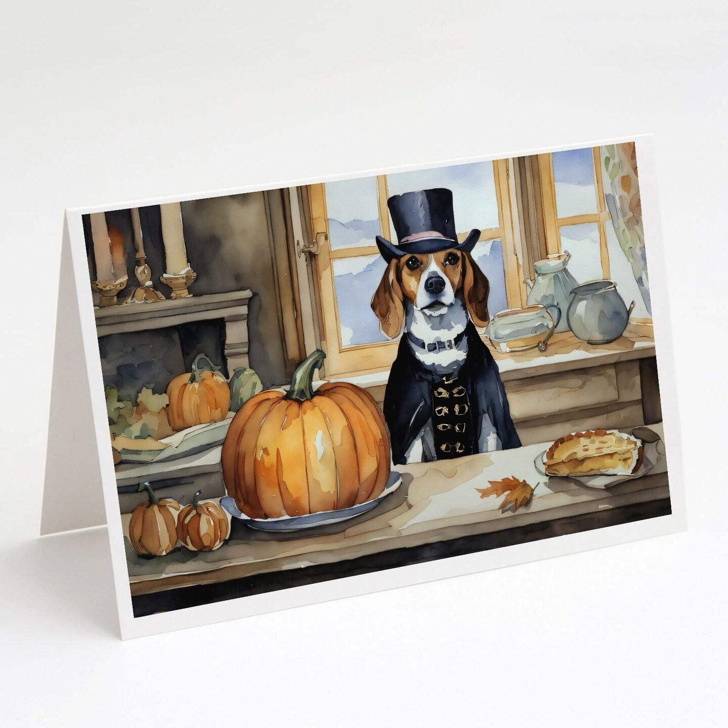 Edge Collections - 5" x 7" - Multicolor - Blank Greeting Cards Beagle Fall Kitchen Pumpkins - 8 Pieces