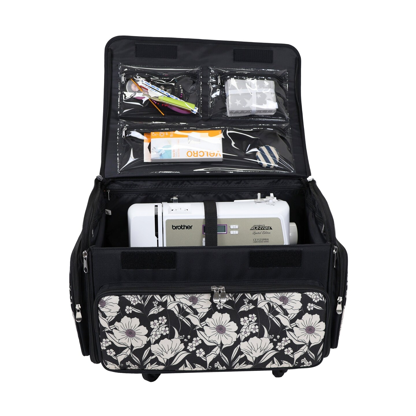 Everything Mary XL 4 Wheel Collapsible Rolling Sewing Machine Storage Case, Artistic Floral