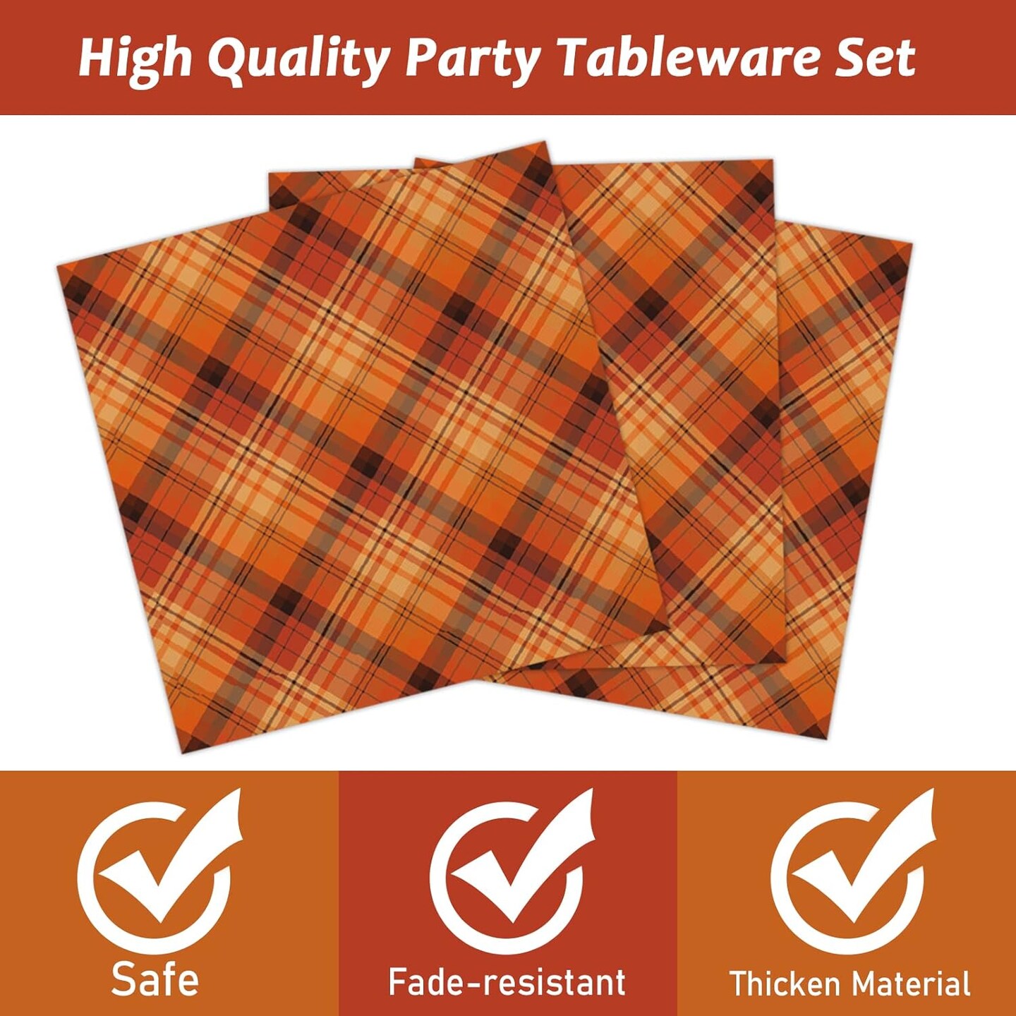 96 Pcs Thanksgiving Orange Plaid Party Supplies (Clear,orange,green)