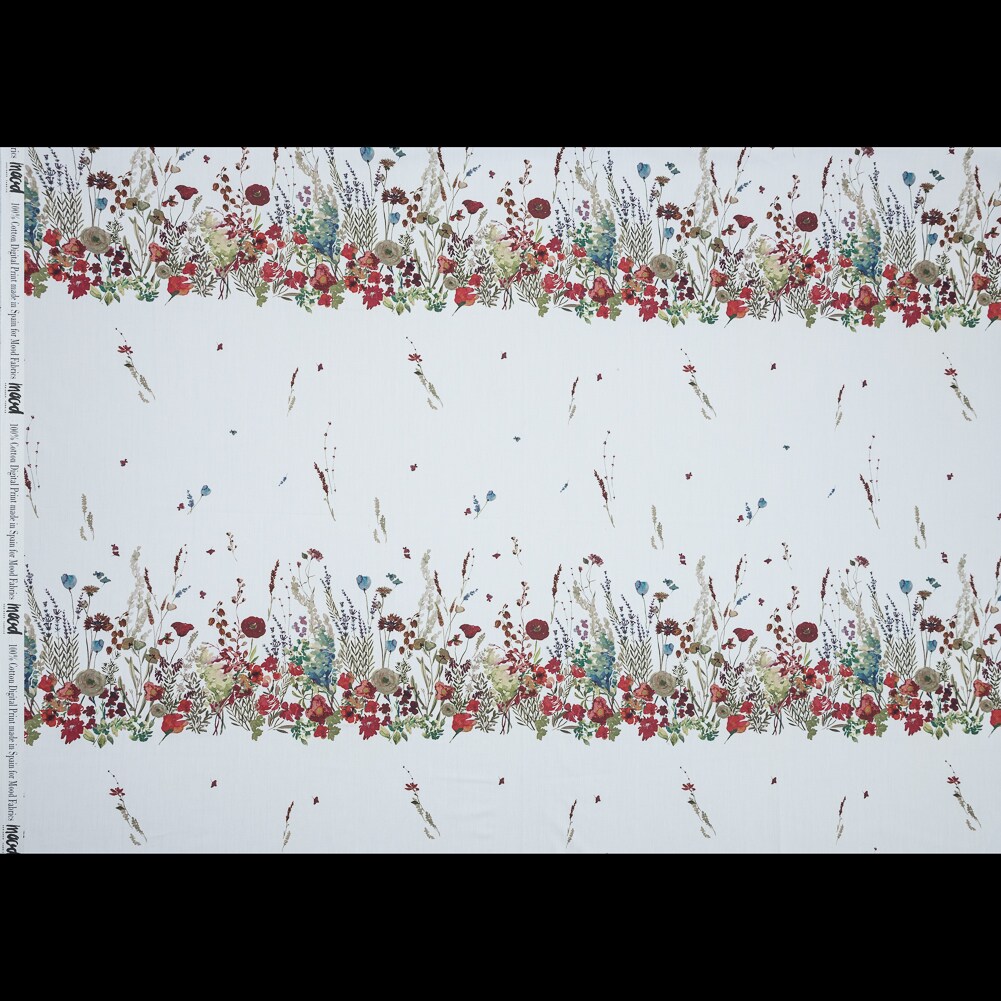 1 Panel Cotton Poplin White Floral Band Promenade au Pavot Print Fabric