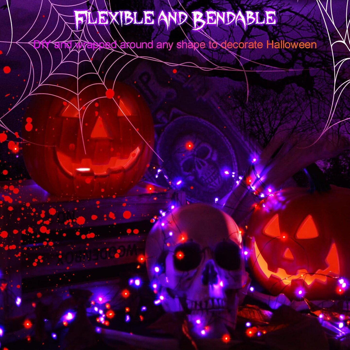 2 Pack Halloween Fairy Lights Battery Operated 200 LED (Purple & Orange)