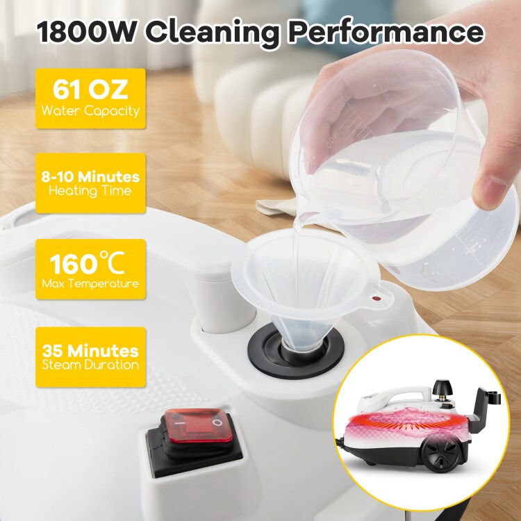 White-Grey Home Steam Cleaner 5 Bar Steam Pressure 35 Min Working Time for Floors, Windows or Carpets