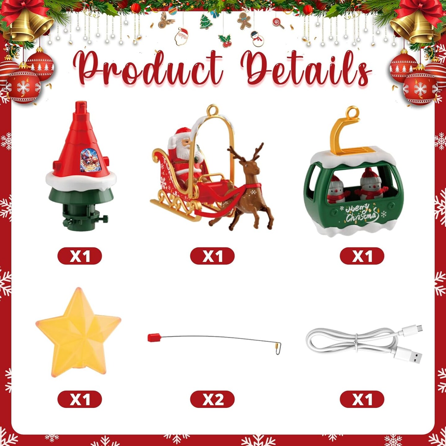 Musical Rotating Christmas Tree Topper (Red, Green, and Gold)