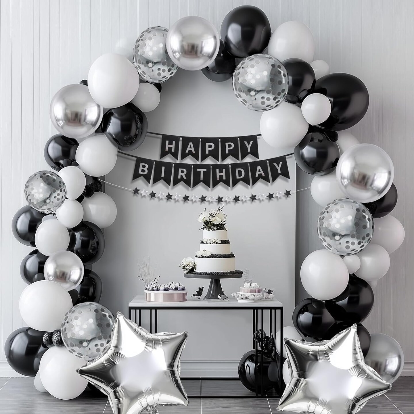 Black and Silver Birthday Decorations for Men (	Black and Silver)