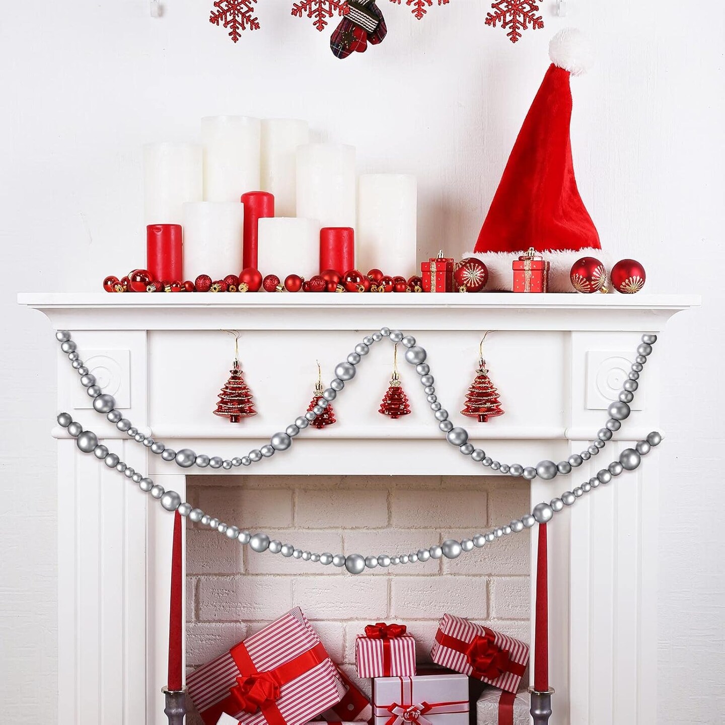 2 Pcs 13.6 Feet Christmas Wooden Beads Garland for Tier Tray Rustic Farmhouse Country Decor