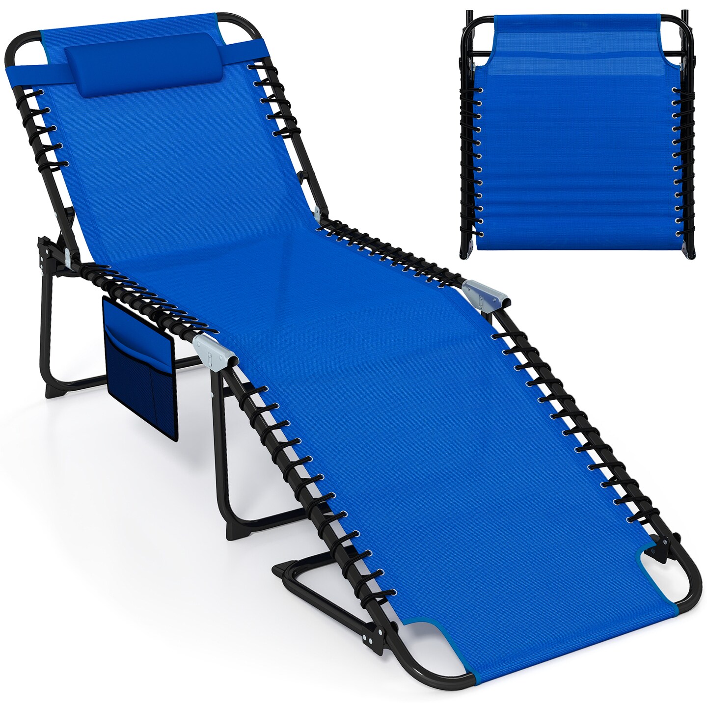 Outdoor 4-Position Chaise Lounge Chair with Footrest and Headrest