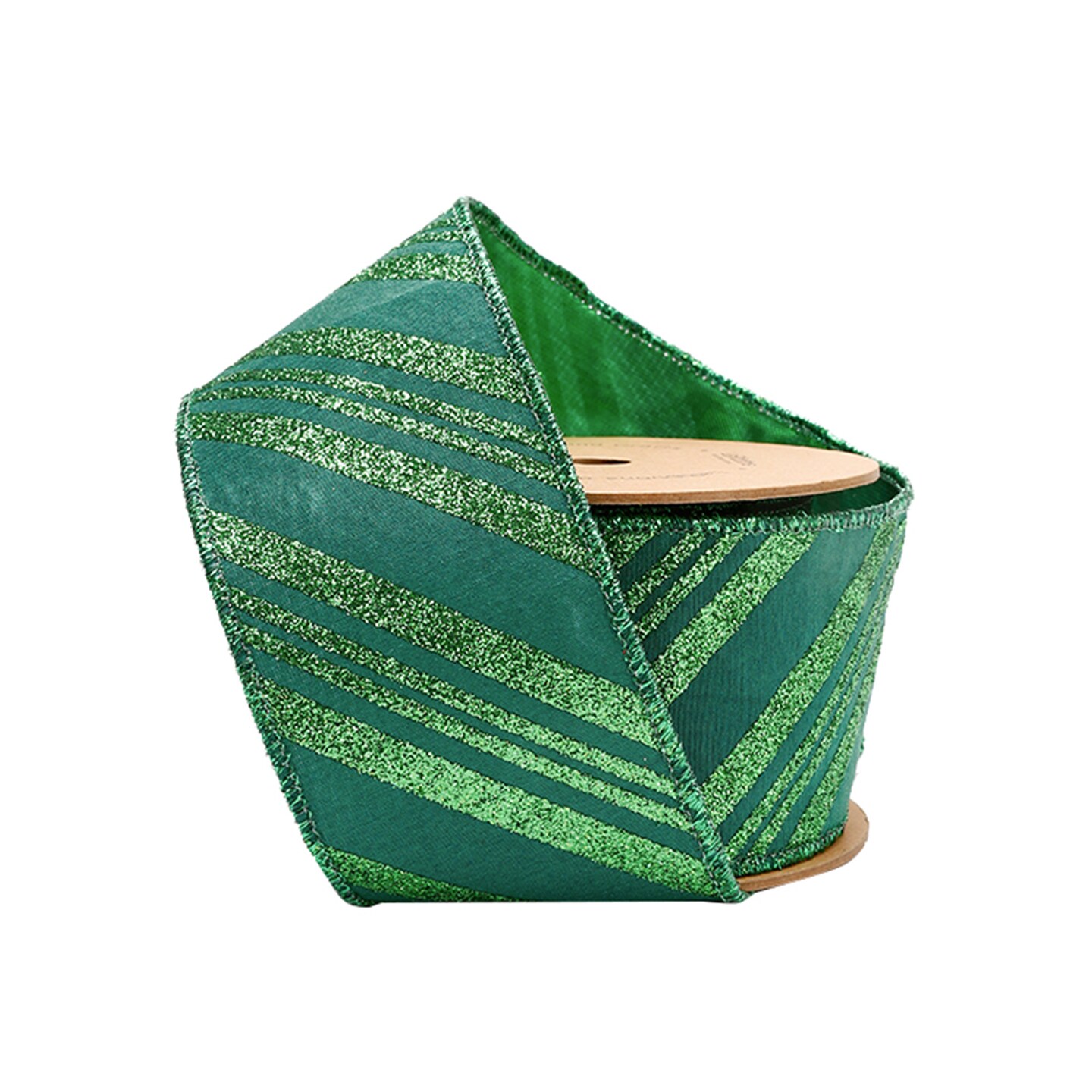 LaRibbons 2 1/2&#x22; Dupioni Wired Ribbon | Emerald Glitter Candy Stripe | 10 Yard Roll