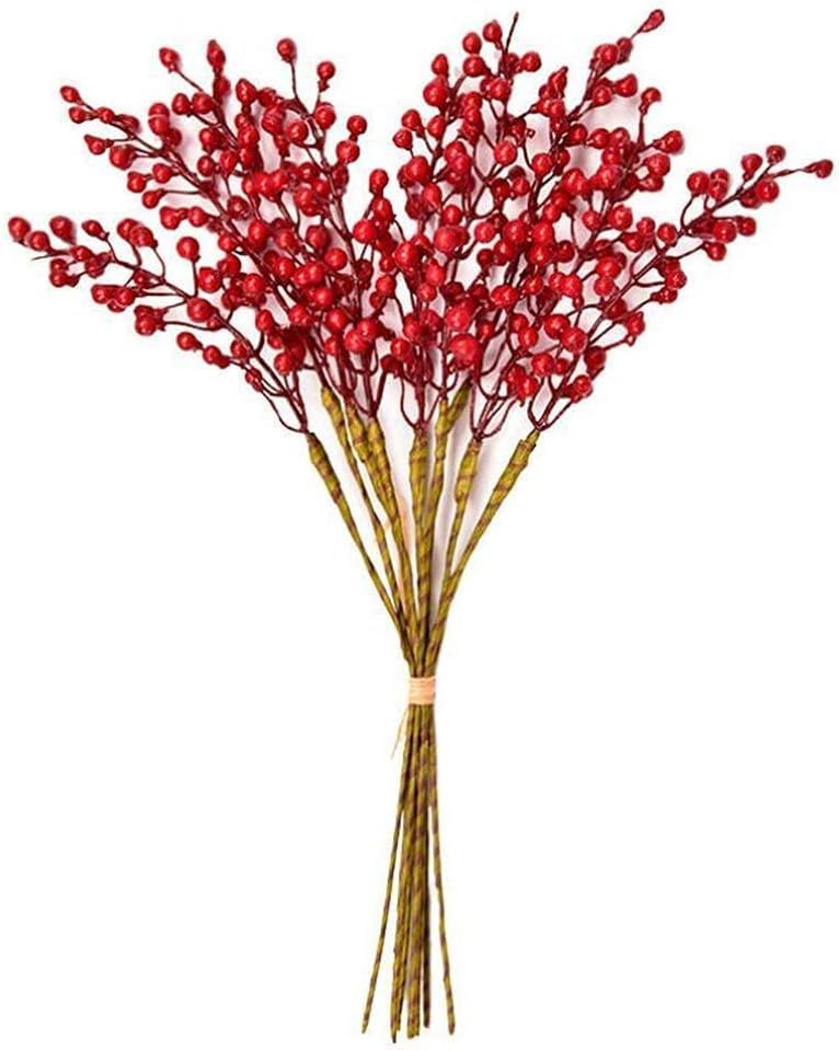 Artificial Red Berry Stems 8 Pack (Christmas Red-8)