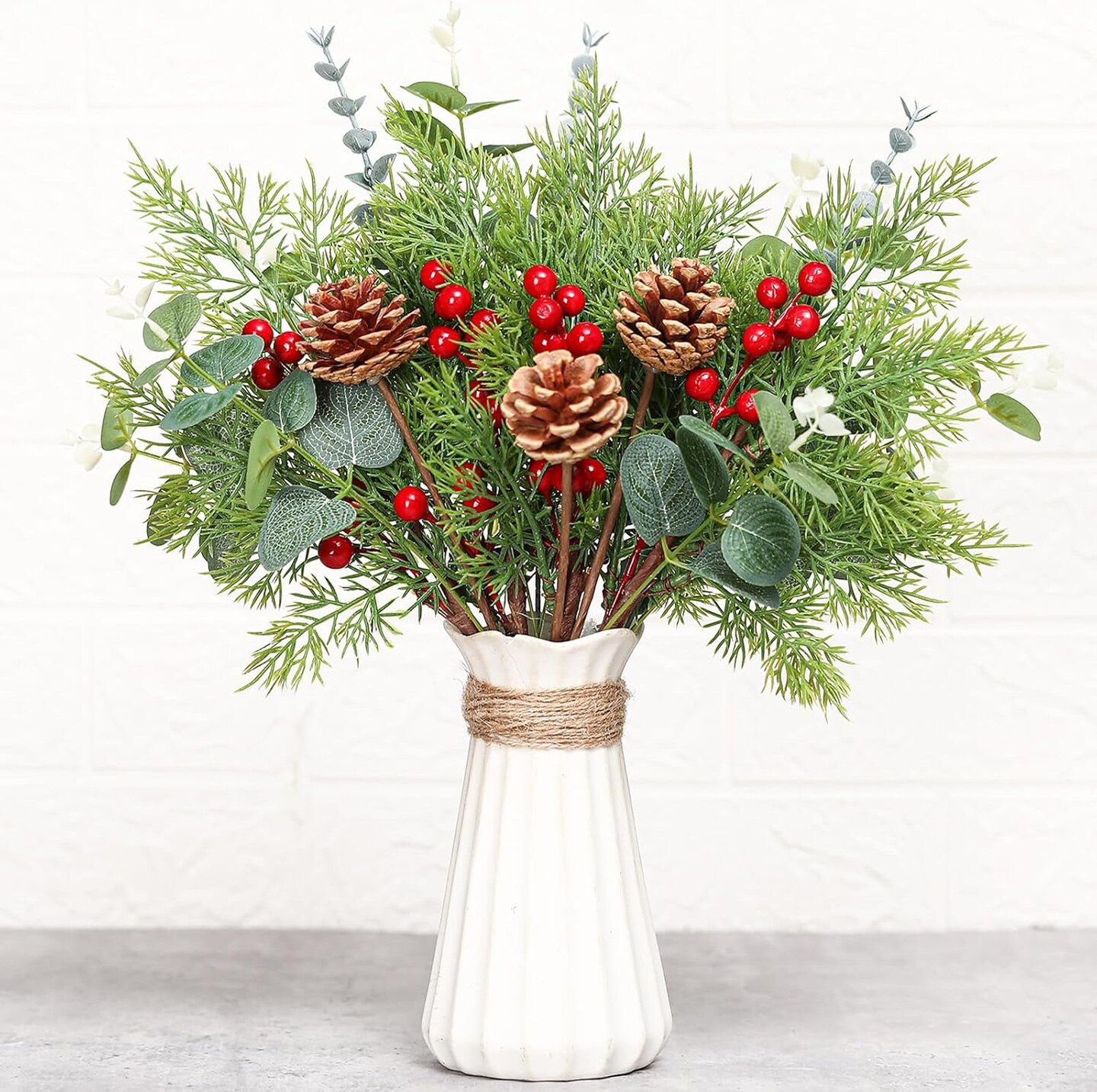 Artificial Christmas Greenery Stems (Green, Brown, Red)