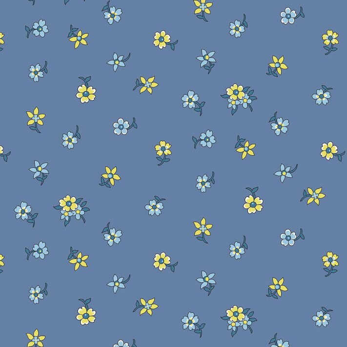 1 Yard Blue Hampton Sprig Lasenby Quilting Cotton Fabric