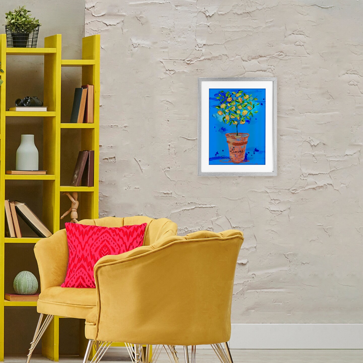 Stupell Industries Potted Lemons Vivid Blue Framed Print Under Glass, design by Susan Lugar