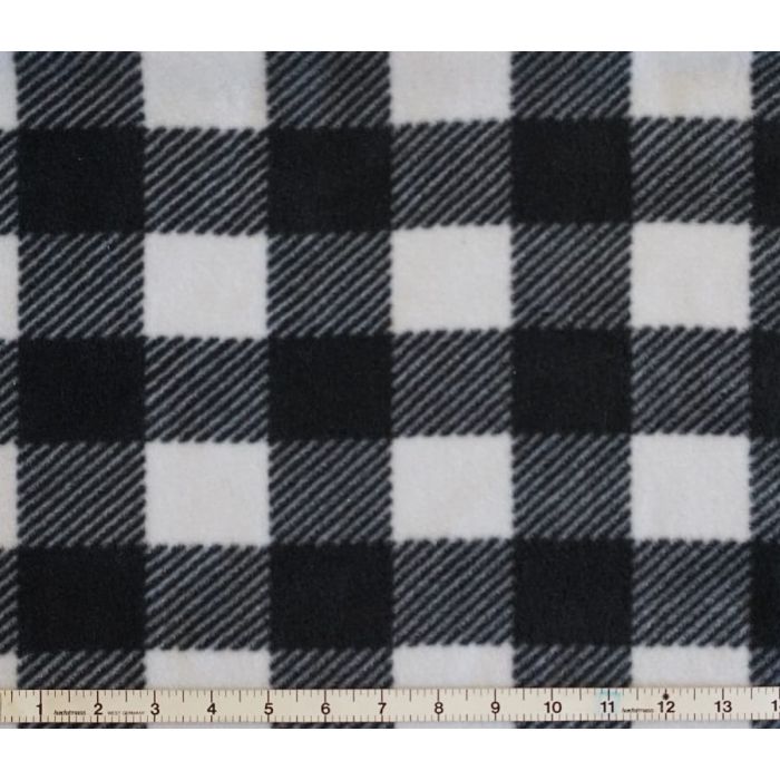 Buffalo Plaid Black White Anti-Pill Premium Fleece Fabric | By The Yard
