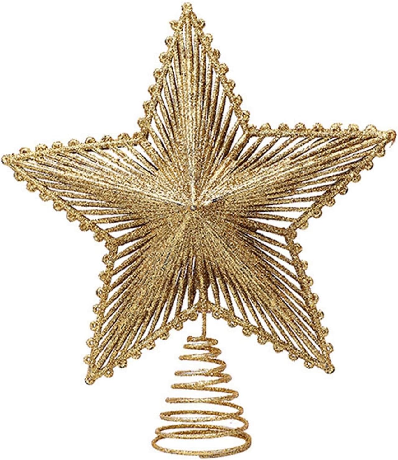 Valentine Day Tree Topper Glitter Star Tree Topper(Gold)
