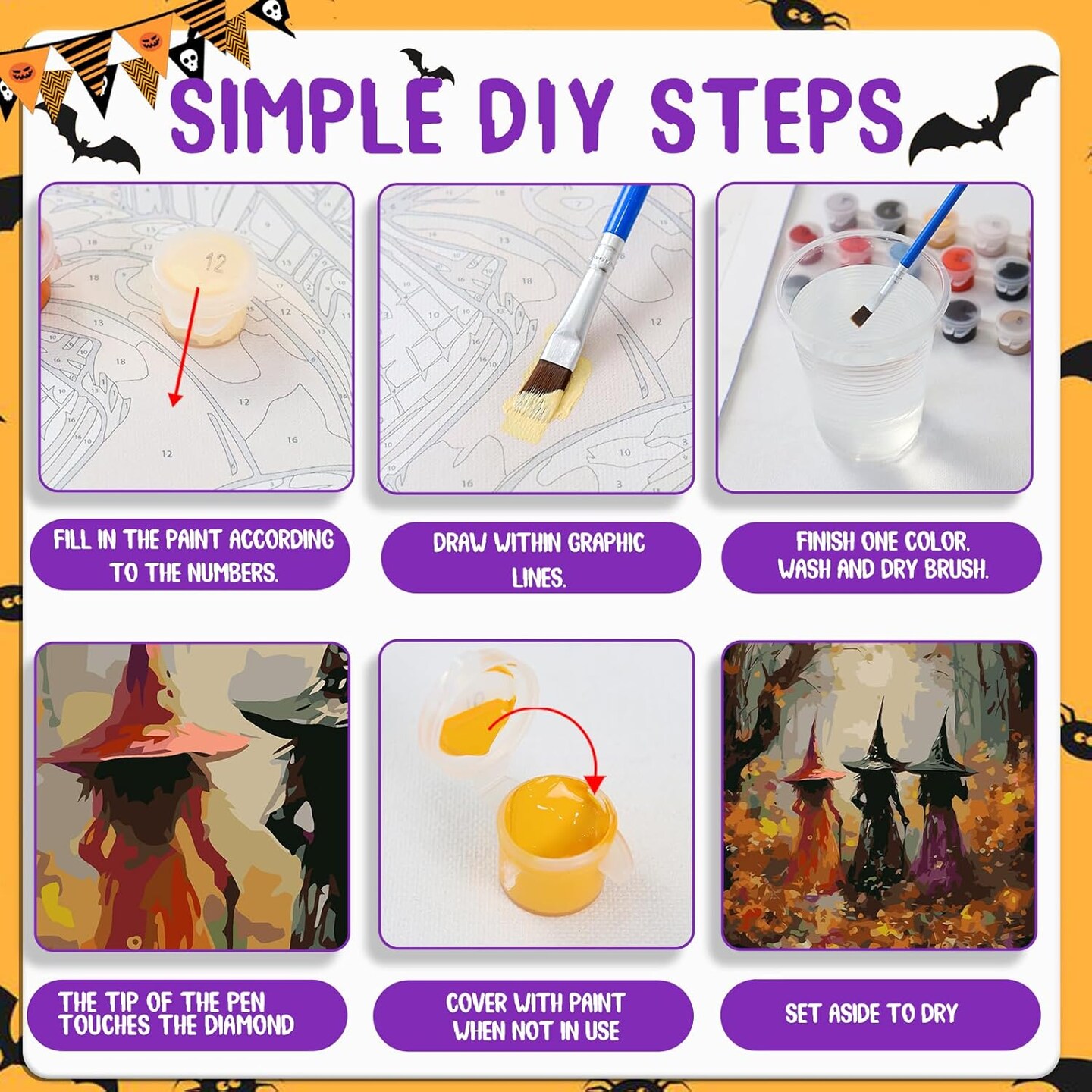 Halloween Paint by Numbers Kit for Adults Beginner(witch)