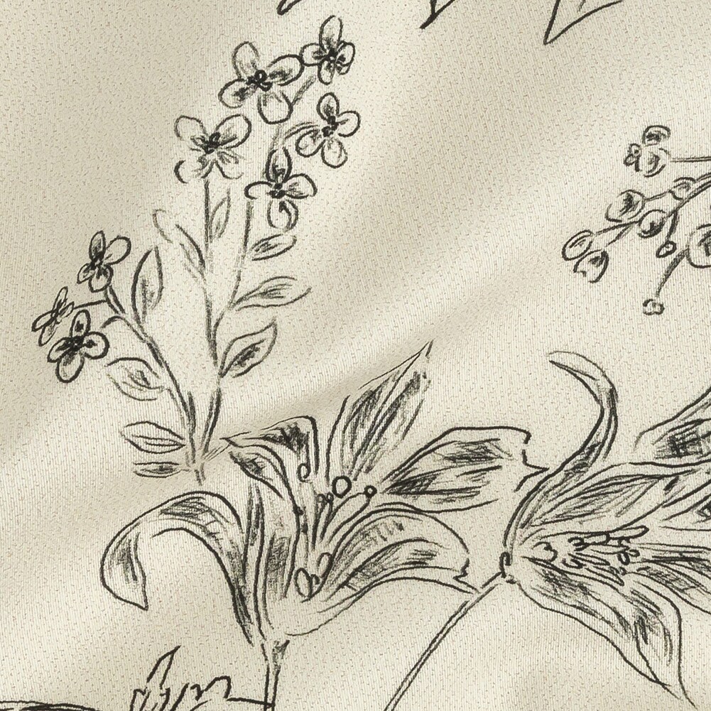 1 Yard Elegant Floral Linework Organic Stretch Cotton Sateen Fabric for Garment Sewing Fabric