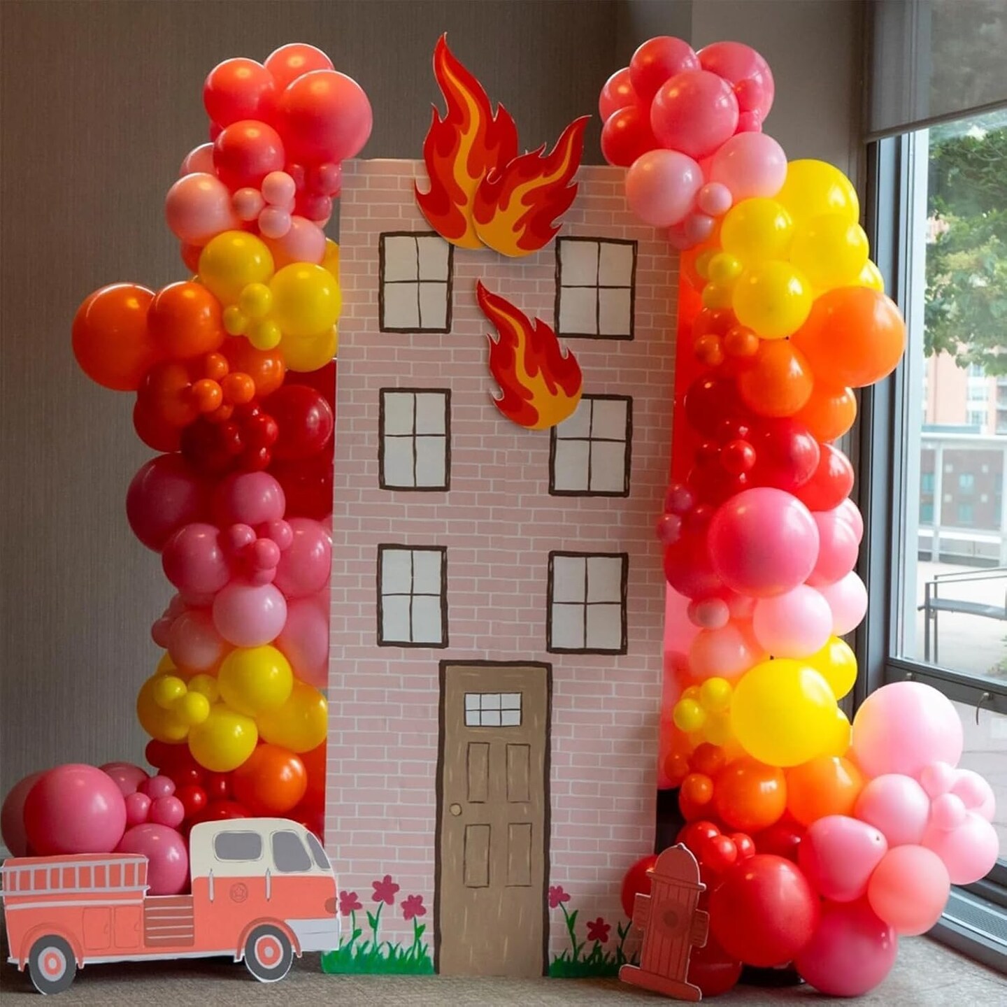 Light Pink Hot Pink Yellow Autumn Latex Balloons(Pink Orange Yellow)