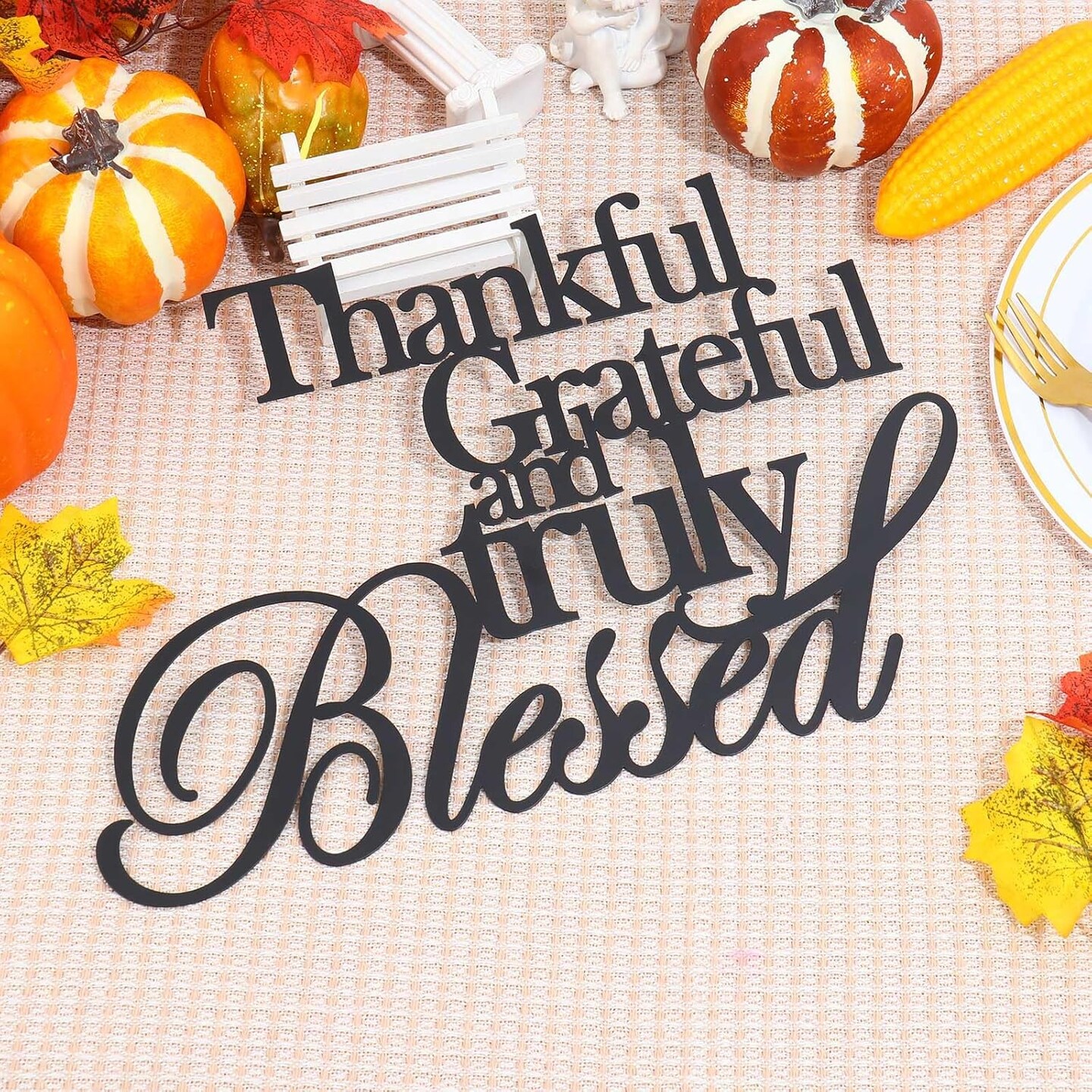 Classic Thankful Grateful Blessed Wall Decor(black)