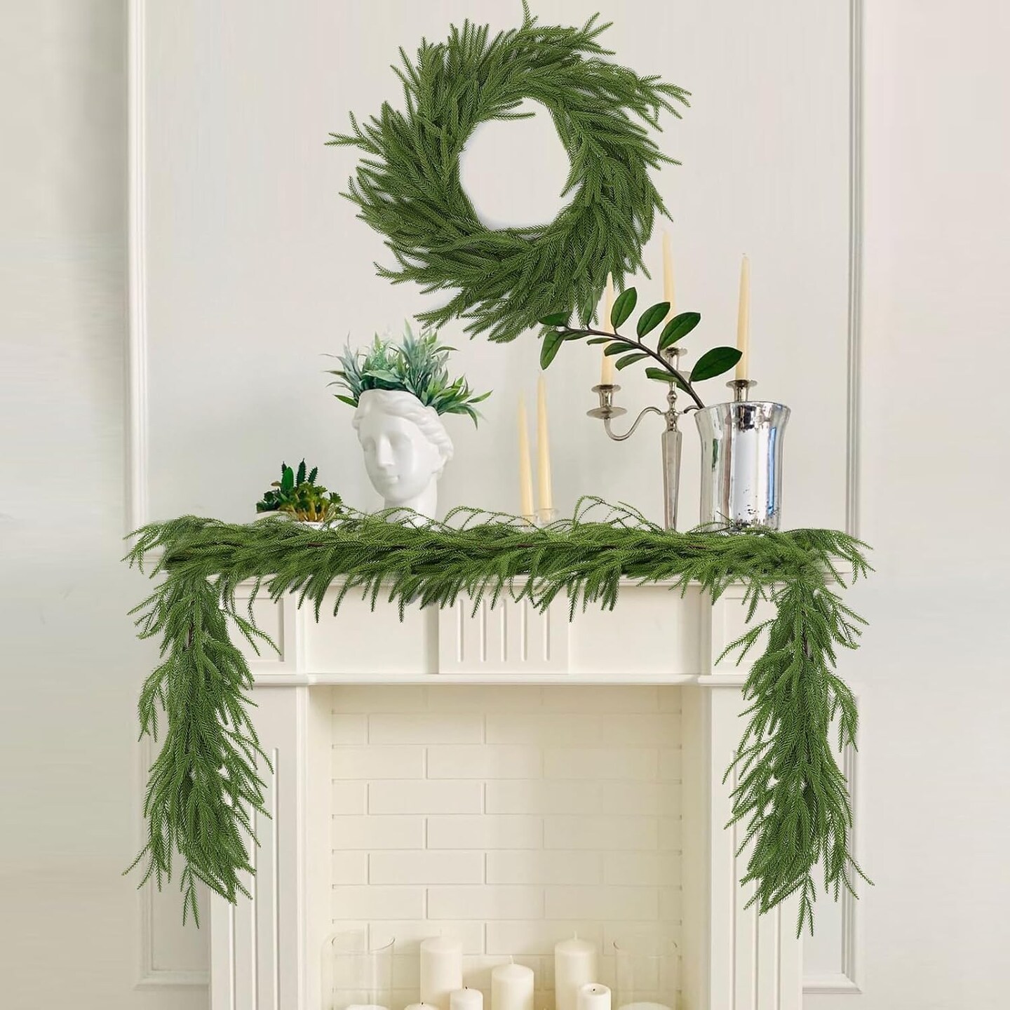 Christmas Pine Garland, Artificail Greengery Garland Indoor Outdoor (Green)