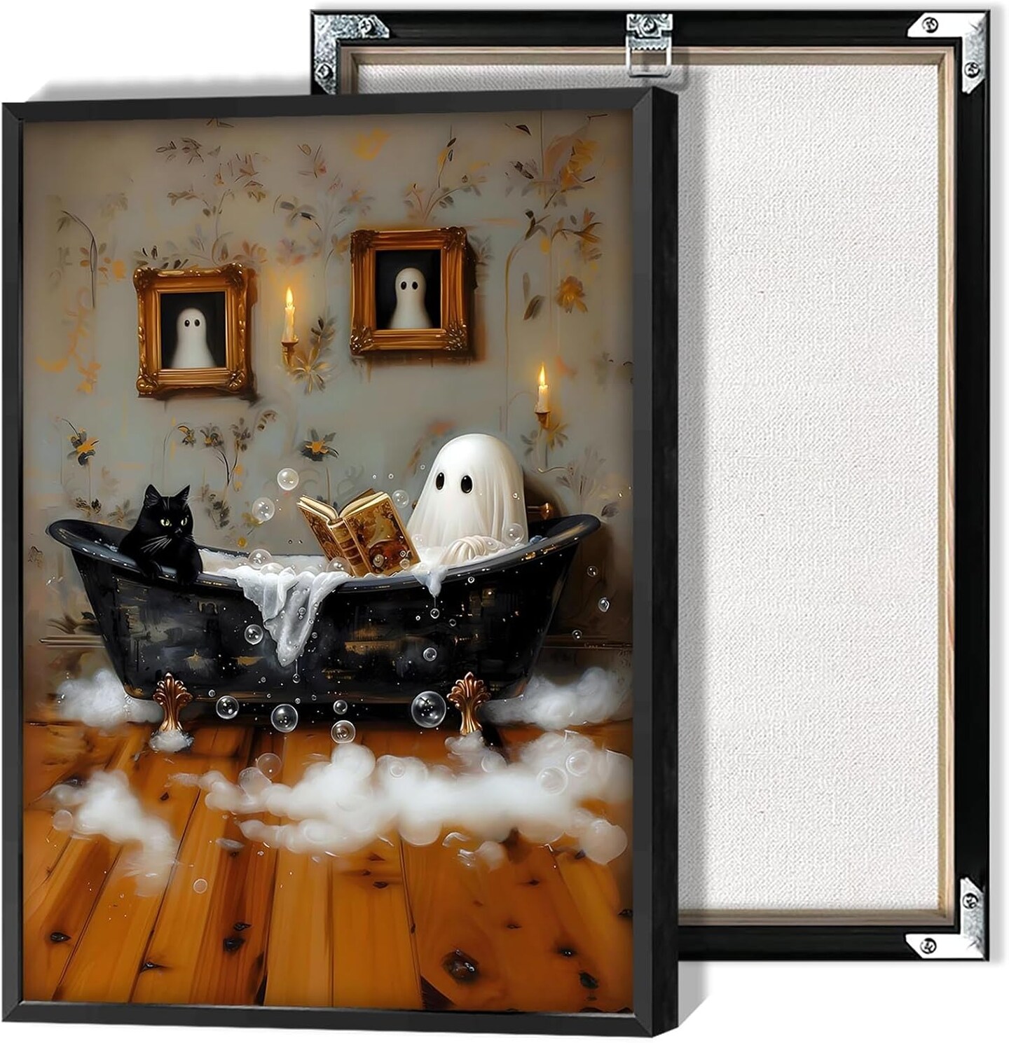 Halloween Ghost and Black Cat Bubblebath Unframed Wall Decor - 8L