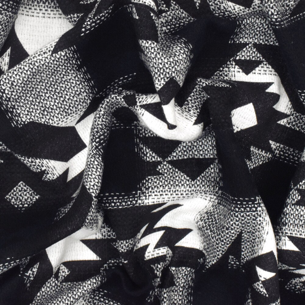 Black-White-Blue Tribal Printed Cotton Check Dobby Woven Fabric By the Yard