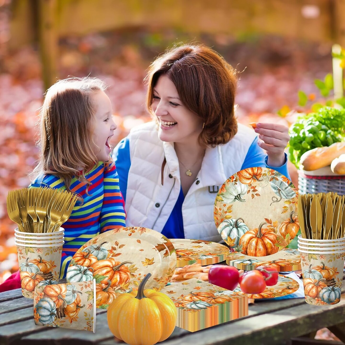 144pcs Serves 24 - Thanksgiving Paper Plates and Napkins Sets,144pcs Watercolor Retro Pumpkin(Retro)9&#x22;L x 0.04&#x22;W x 9&#x22;Th