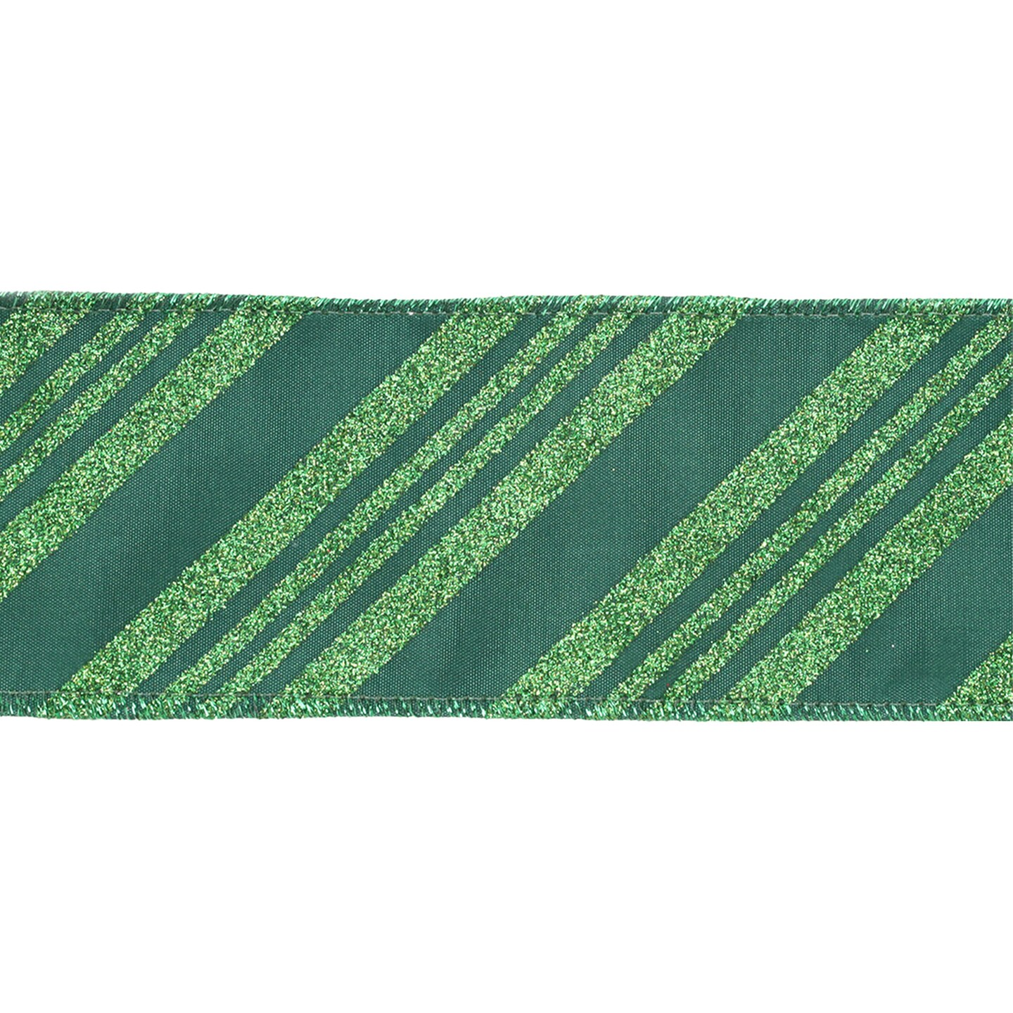 LaRibbons 2 1/2&#x22; Dupioni Wired Ribbon | Emerald Glitter Candy Stripe | 10 Yard Roll