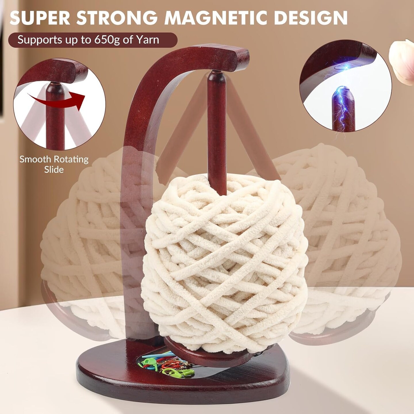 Magnetic Yarn Holder for Crocheting and Knitting, Love Wooden Yarn Ball Holder Spinner