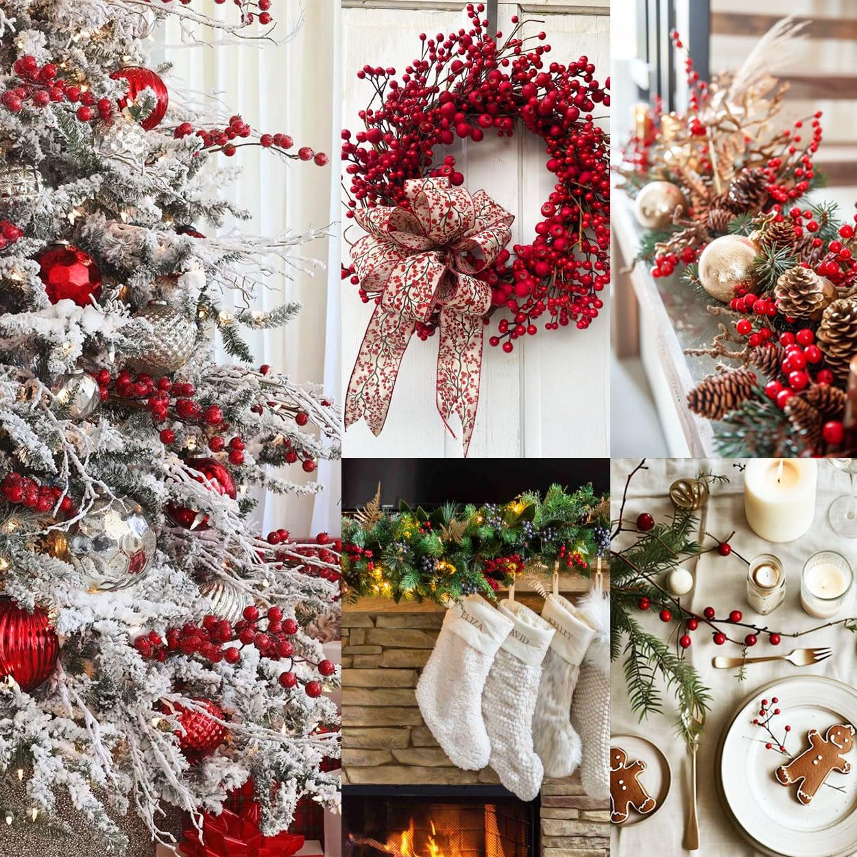 Fake Red Berry Christmas Picks – 30 Pcs Holly Berry Artificial Branches for Christmas Tree Decorations – Red Christmas Ornaments (Red)