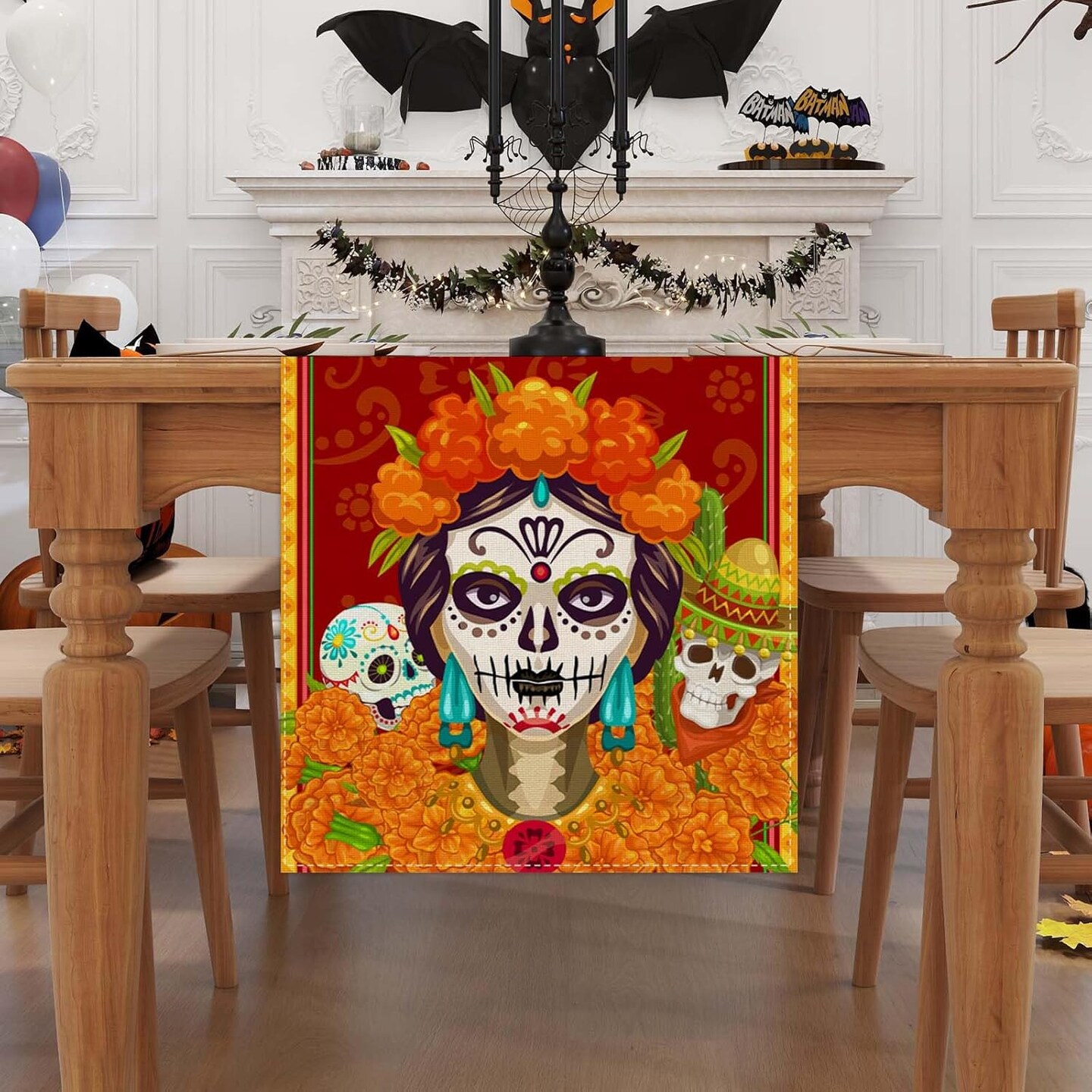 Linen Dia De Los Muertos Table Runner (Yellow)