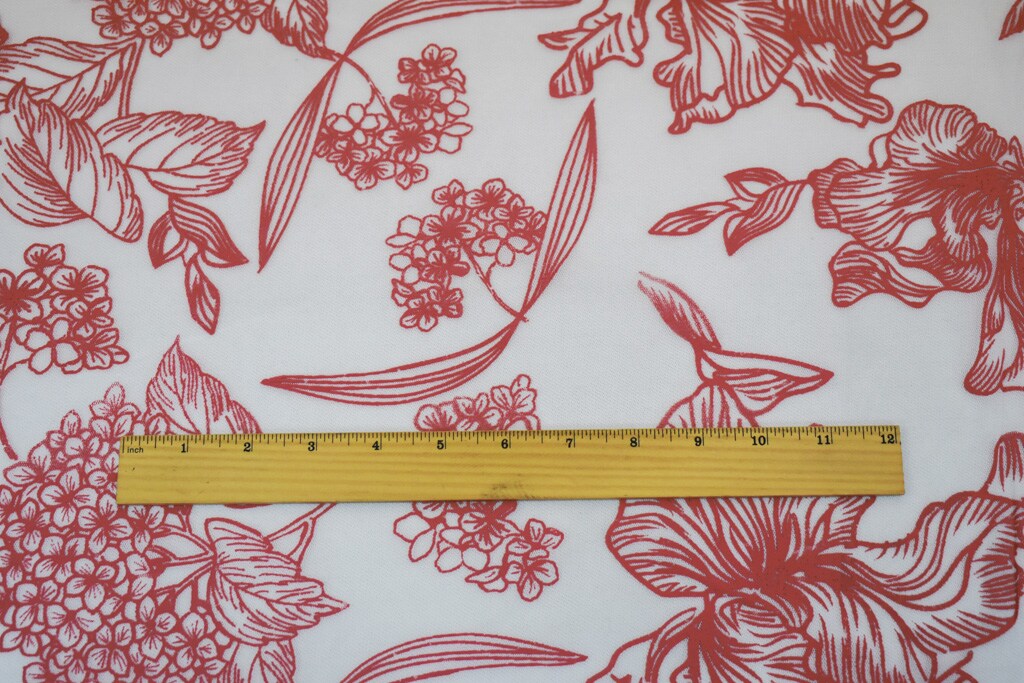 White-Red Nylon Floral Printed Tulle Mesh Knit Fabric By the Yard