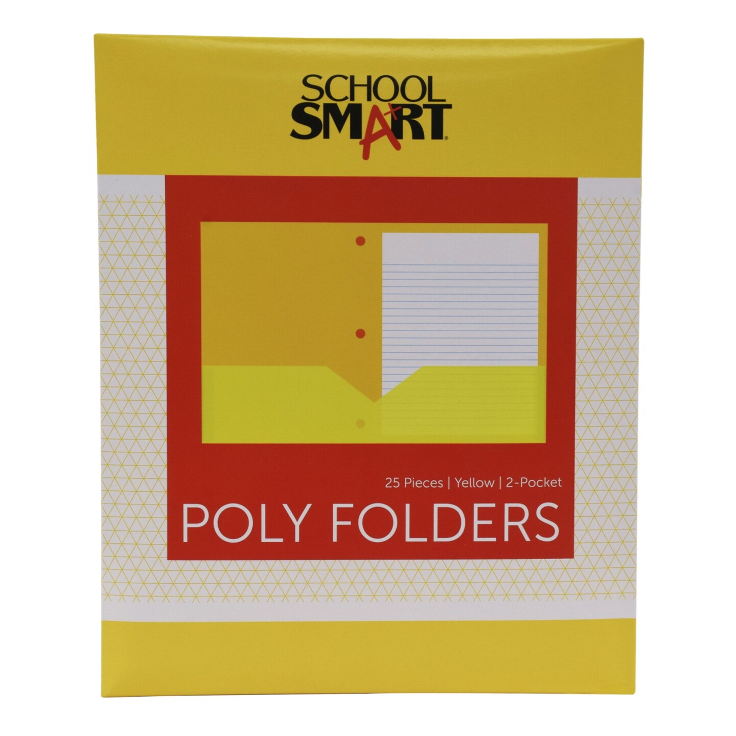 School Smart Heavyweight Two-Pocket Poly Folder with Three-Hole Punch, Yellow, Pack of 25